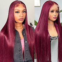 Nvl 99J Burgundy Lace Front Wig Human Hair 13X4 Glueless Wigs Human Hair Pre Plucked With Baby Hair 200 Density Hd Colored Wigs