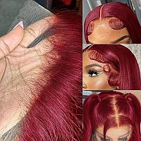 Nvl 99J Burgundy Lace Front Wig Human Hair 13X4 Glueless Wigs Human Hair Pre Plucked With Baby Hair 200 Density Hd Colored Wigs