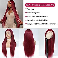 Nvl 99J Burgundy Lace Front Wig Human Hair 13X4 Glueless Wigs Human Hair Pre Plucked With Baby Hair 200 Density Hd Colored Wigs