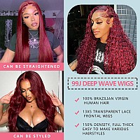 Hengrose 99J Burgundy Deep Wave Lace Front Wigs Human Hair 13X5 Hd Transparent Lace Frontal Wigs Glueless Human Hair For Black W