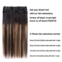 5 Pieces 22 Remy Clip In Hair Extensions Human Hair Natural Black To Chestnut Brown Highlight Ombre Silky Straight Short Thic