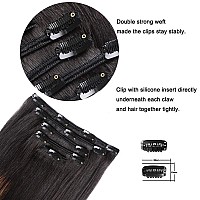 5 Pieces 22 Remy Clip In Hair Extensions Human Hair Natural Black To Chestnut Brown Highlight Ombre Silky Straight Short Thic