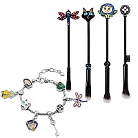 Halloween Coraline Makeup Brushes Bracelet Set Jewelry Punk Horror Movie Derivative Makeup Tools Jewelry Accessories Gifts For Women Girls Kitty The Dragonfly Key Pattern