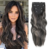 Msbelle Clip In Hair Extensions Clip Ins 20Inch Hair Extension Clips Black Blonde Hair Extensions Synthetic Thick Hair Piece For