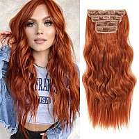 Msbelle Clip In Hair Extensions Clip Ins 20Inch Hair Extension Clips Copper Red Hair Extensions Synthetic Thick Hair Piece For W