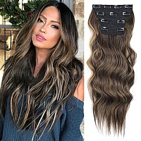 Msbelle Clip In Hair Extensions Clip Ins 20Inch Hair Extension Clips Dark Brownhair Extensions Synthetic Thick Hair Piece For Wo