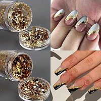 Fcozpjk Gold Foil Flakes For Nail Art 6 Bottles Irregular Silver Hot Pink Gold Leaf For Nails Golden Glitter Nail Decoration