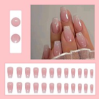 24 Pcs Press On Nails Sunjasmine Fake Nails With Designs Acrylic Nails False Nails With Nail Glue For Women Pink White Gradie