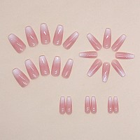 24 Pcs Press On Nails Sunjasmine Fake Nails With Designs Acrylic Nails False Nails With Nail Glue For Women Pink White Gradie