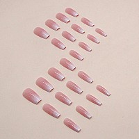 24 Pcs Press On Nails Sunjasmine Fake Nails With Designs Acrylic Nails False Nails With Nail Glue For Women Pink White Gradie