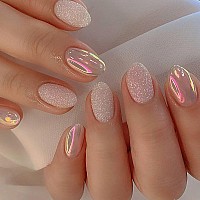 24 Pcs Press On Nails Sunjasmine Fake Nails With Designs Acrylic Nails False Nails With Nail Glue For Women Silver With Glitt