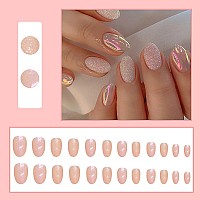 24 Pcs Press On Nails Sunjasmine Fake Nails With Designs Acrylic Nails False Nails With Nail Glue For Women Silver With Glitt