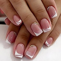 24 Pcs Press On Nails Medium Sunjasmine Fake Nails With Designs Acrylic Nails False Nails With Nail Glue For Women White Fren