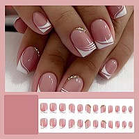 24 Pcs Press On Nails Medium Sunjasmine Fake Nails With Designs Acrylic Nails False Nails With Nail Glue For Women White Fren