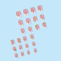 24 Pcs Press On Nails Medium Sunjasmine Fake Nails With Designs Acrylic Nails False Nails With Nail Glue For Women White Fren