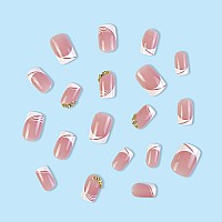 24 Pcs Press On Nails Medium Sunjasmine Fake Nails With Designs Acrylic Nails False Nails With Nail Glue For Women White Fren