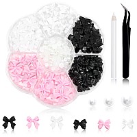 300Pcs Bow Nail Charms And Flatback Pearls Black White Pink Bowknot 3D Cute Nail Charms For Acrylic Nail Supplies Design White H