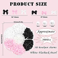 300Pcs Bow Nail Charms And Flatback Pearls Black White Pink Bowknot 3D Cute Nail Charms For Acrylic Nail Supplies Design White H