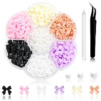 300Pcs Bow Nail Charms And Flatback Pearls Color Bowknot 3D Cute Nail Charms For Acrylic Nail Supplies Design White Flatback Hal