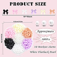 300Pcs Bow Nail Charms And Flatback Pearls Color Bowknot 3D Cute Nail Charms For Acrylic Nail Supplies Design White Flatback Hal