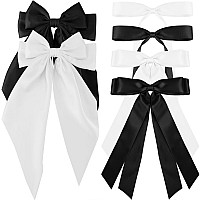 Lestp 6Pcs Hair Bows For Women Black White Ribbon Hair Clips Teens Girls Big Silk Satin Bow Clips Cute Metal Tassel Ribbon Bowkn