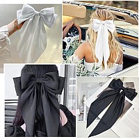 Lestp 6Pcs Hair Bows For Women Black White Ribbon Hair Clips Teens Girls Big Silk Satin Bow Clips Cute Metal Tassel Ribbon Bowkn