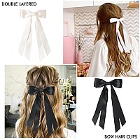 Lestp 6Pcs Hair Bows For Women Black White Ribbon Hair Clips Teens Girls Big Silk Satin Bow Clips Cute Metal Tassel Ribbon Bowkn