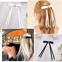 Lestp 6Pcs Hair Bows For Women Black White Ribbon Hair Clips Teens Girls Big Silk Satin Bow Clips Cute Metal Tassel Ribbon Bowkn