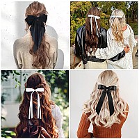 Lestp 6Pcs Hair Bows For Women Black White Ribbon Hair Clips Teens Girls Big Silk Satin Bow Clips Cute Metal Tassel Ribbon Bowkn