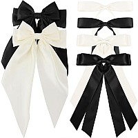 Lestp 6Pcs Hair Bow Ribbon Clips For Women Large Satin Hair Bows Tassel Ribbon Bowknot Clip With Tail Black Cute Hair Barrettes