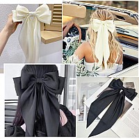 Lestp 6Pcs Hair Bow Ribbon Clips For Women Large Satin Hair Bows Tassel Ribbon Bowknot Clip With Tail Black Cute Hair Barrettes