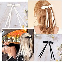 Lestp 6Pcs Hair Bow Ribbon Clips For Women Large Satin Hair Bows Tassel Ribbon Bowknot Clip With Tail Black Cute Hair Barrettes