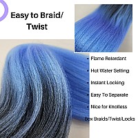 Gozill Blue Ombre Braiding Hair Pre Stretched Kanekalon Box Braiding Hair Extension 26 Inch 6 Packs Black Lake Blue