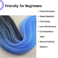 Gozill Blue Ombre Braiding Hair Pre Stretched Kanekalon Box Braiding Hair Extension 26 Inch 6 Packs Black Lake Blue