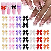 200 Pcs Bows Nails Charms Pink Bows 3D Nails Charms Resin Bow Nail Rhinestones Flatback Bow Nail Stud Supply Bowknot Charms For