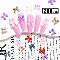 200 Pcs Bows Nails Charms Pink Bows 3D Nails Charms Resin Bow Nail Rhinestones Flatback Bow Nail Stud Supply Bowknot Charms For