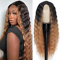 Instastyle 30 Inch Long Curly Synthetic Wigs For Black Women Skunk Deep Wave Wig Black Wig With Mix Blonde Highlights Side Part