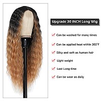 Instastyle 30 Inch Long Curly Synthetic Wigs For Black Women Skunk Deep Wave Wig Black Wig With Mix Blonde Highlights Side Part