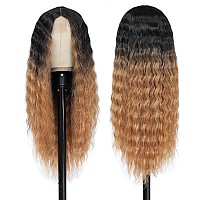 Instastyle 30 Inch Long Curly Synthetic Wigs For Black Women Skunk Deep Wave Wig Black Wig With Mix Blonde Highlights Side Part