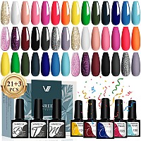 Vanreesa 24 Pcs Gel Nail Polish Set 21 Colors Gel Nail Polish Glossy Matte Top Coat Yellow Orange Green Blue Pink Gel Polish G