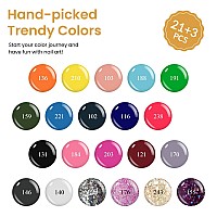 Vanreesa 24 Pcs Gel Nail Polish Set 21 Colors Gel Nail Polish Glossy Matte Top Coat Yellow Orange Green Blue Pink Gel Polish G