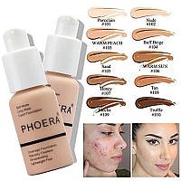 Phoera Foundation Makeup For Wome Full Coverage Foundation Setface Primer Foundation Brush Powder Brush5 Makeup Sponge30Ml Ph