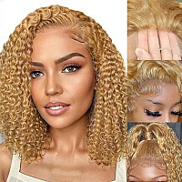 Mugohk Honey Blonde Curly Wig Human Hair 13X4 Blonde Deep Wave Hd Lace Front Wigs Pre Plucked With Baby Hair 27 Color Blonde Wa