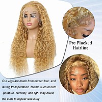 Mugohk Honey Blonde Curly Wig Human Hair 13X4 Blonde Deep Wave Hd Lace Front Wigs Pre Plucked With Baby Hair 27 Color Blonde Wa