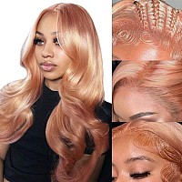 Pink Blonde Lace Front Wig Human Hair 26 Inch 13X4 Hd Lace Rose Gold Human Hair Wigs Pre Plucked Peachy Blonde Colored Wig Human