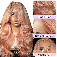 Pink Blonde Lace Front Wig Human Hair 26 Inch 13X4 Hd Lace Rose Gold Human Hair Wigs Pre Plucked Peachy Blonde Colored Wig Human