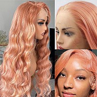 Pink Blonde Lace Front Wig Human Hair 26 Inch 13X4 Hd Lace Rose Gold Human Hair Wigs Pre Plucked Peachy Blonde Colored Wig Human