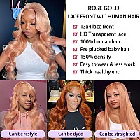 Pink Blonde Lace Front Wig Human Hair 26 Inch 13X4 Hd Lace Rose Gold Human Hair Wigs Pre Plucked Peachy Blonde Colored Wig Human