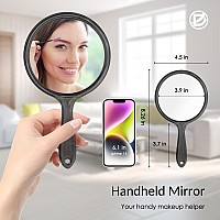 D Double Sided Mirror Handheld Mirror With Handle Makeup Mirror 1X 2X Magnifying Mirror Rounded Shape Hand Mirror Black