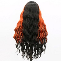 Evlynn Red And Black Wig With Bangs Long Curly Wavy Hair Natural Synthetic Wigs Half Red And Black Wigs Cosplay Party For Women